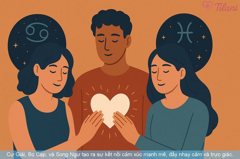 Cự Giải, Bọ Cạp, và Song Ngư tạo ra sự kết nối cảm xúc mạnh mẽ, đầy nhạy cảm và trực giác.